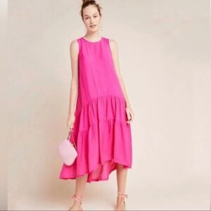 Anthropologie Maeve Marlene Tiered Dress Pink Medium